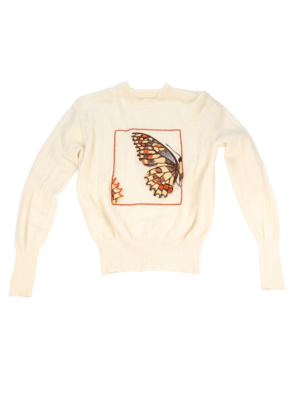 Unbranded, Butterfly Embroidered Knit Sweater Cream Ivory Cottagecore Soft Girl